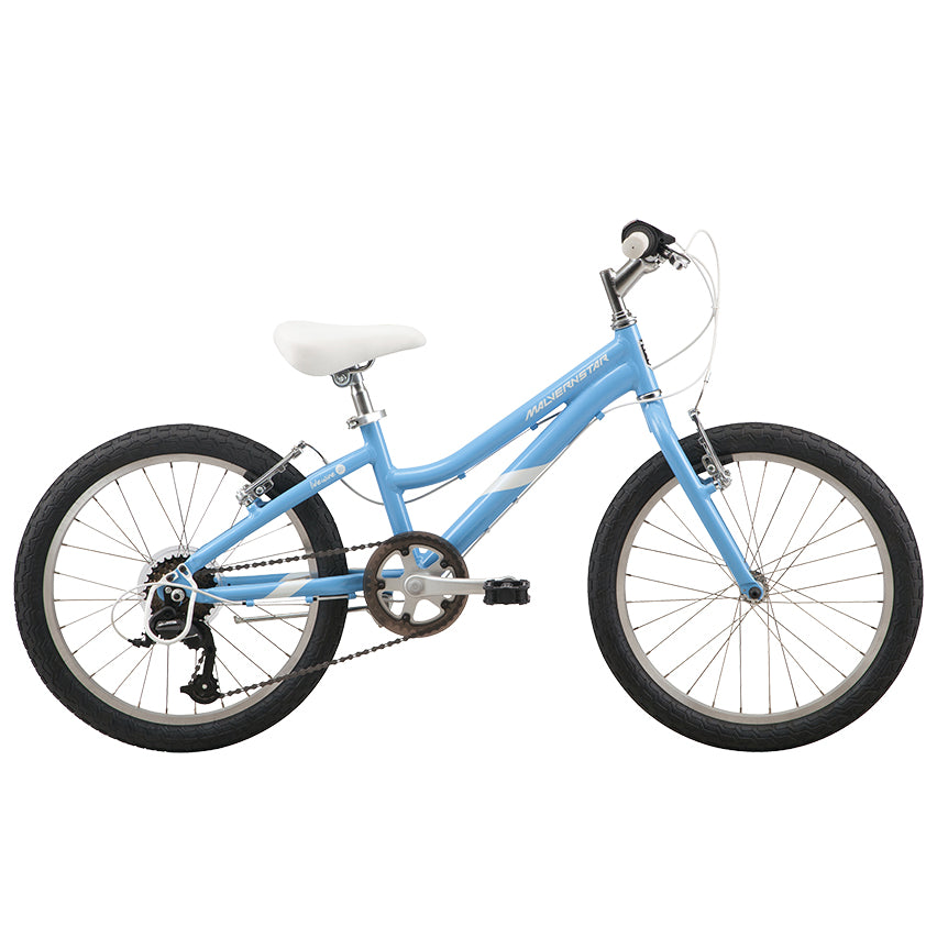 Malvern Star Livewire (2025) 20-inch kids bike in Ice Blue with white accetns, gears & hand brakes.