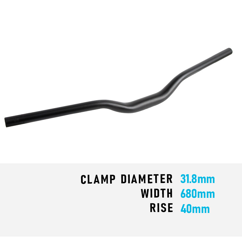 Handlebar MTB Flat 31.8 40mm Rise 680mm Alloy Black