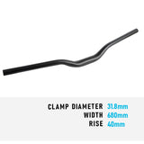 Handlebar MTB Flat 31.8 40mm Rise 680mm Alloy Black