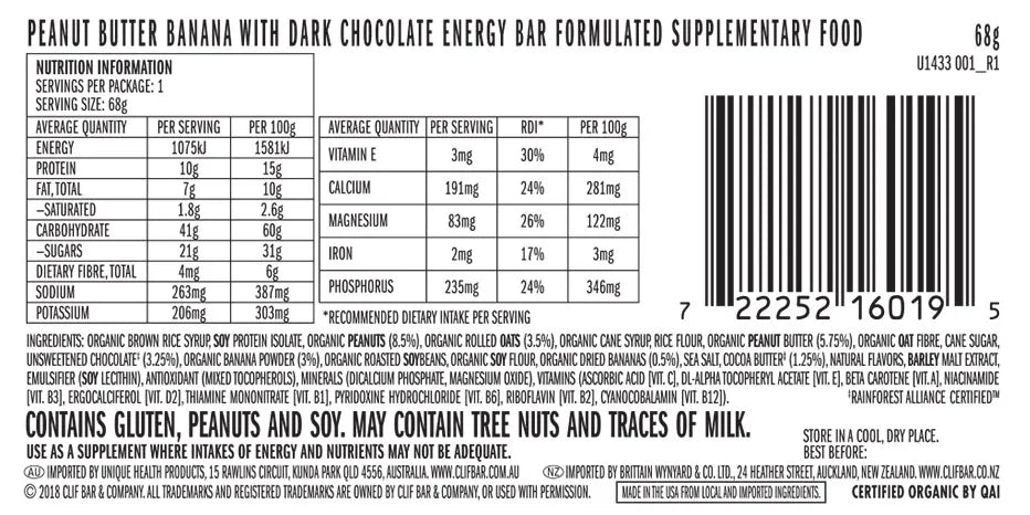 CLIF Bar Energy Bar - Peanut Butter Banana with Dark Chocolate