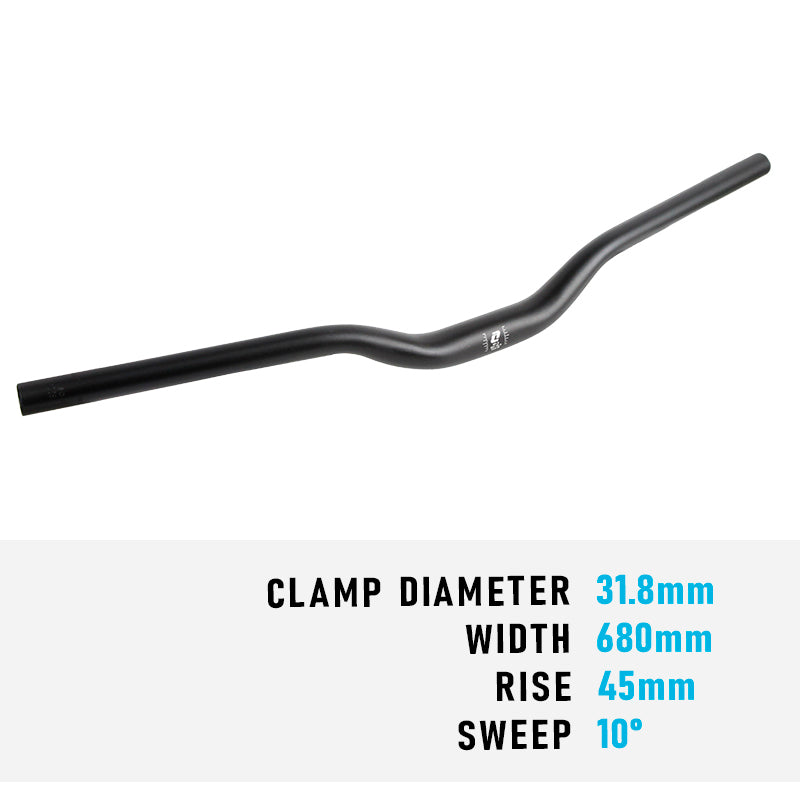 Handlebar MTB 31.8 680mm x 45mm Rise 10D Sweep Alloy Black