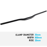 Handlebars 35mm Alloy MTB 800mm x 20mm Rise Black