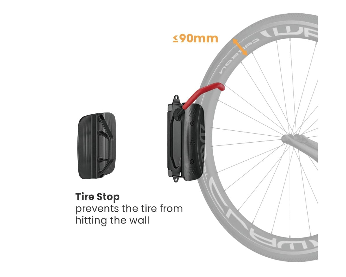 Bike Rakz Ezi Hold Wall Mounted Rack Red tyre stop