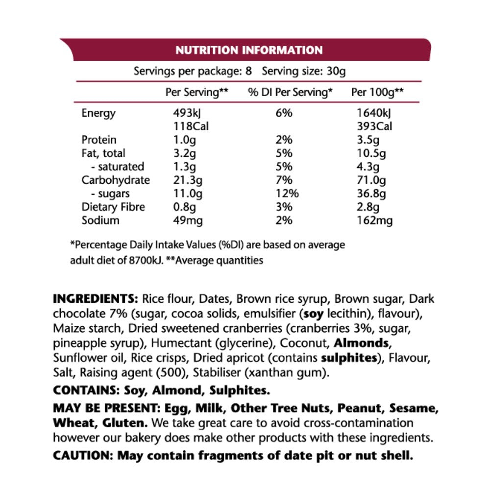 Em's Power Bites Cranberry Choc 8pcs