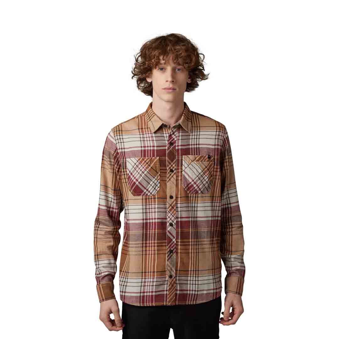Fox Mens Turnout Utility Flannel Shirt (2023) in Cognac Green