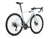 A white and black Giant road bicycle with drop handlebars, disc brakes, and a sleek carbon fiber frame, shown on a clean white background.