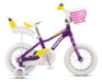 Mongoose Lilgoose 2025 12-inch Kids Bike, purple and yellow with white accents, doll carrier and front basket. Code MGM55303F10OS