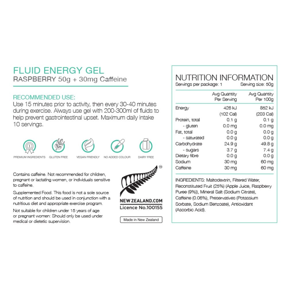 PURE Fluid Energy Gel Raspberry with Caffeine 50g