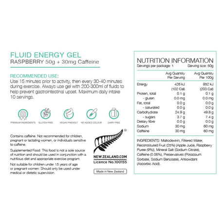 PURE Fluid Energy Gel Raspberry with Caffeine 50g