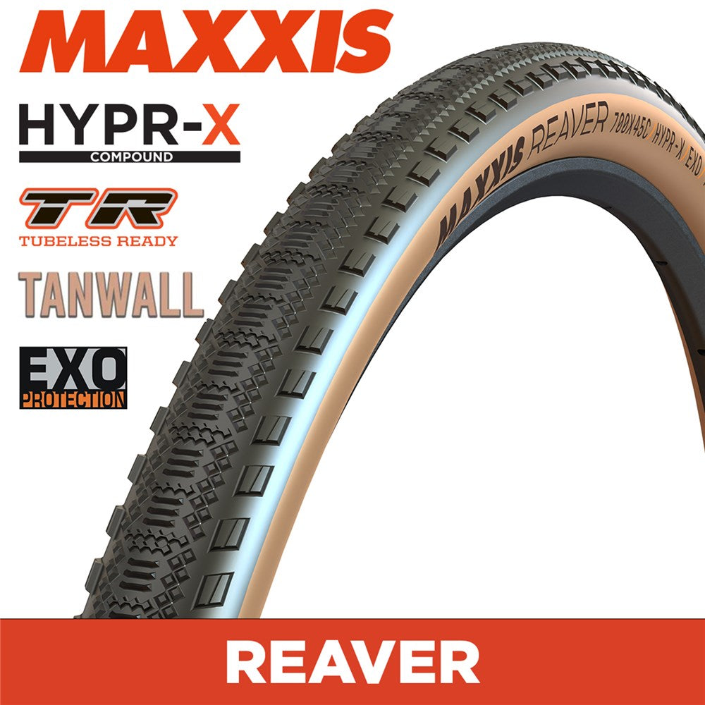 Tyre 700 x 45 Maxxis Reaver 120TPI Folding Hypr-X EXO TR Tanwall