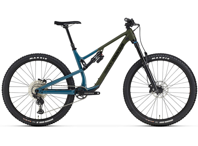 Rocky Mountain Instinct Alloy 50 (2022) dual-suspension mountain bike in green/blue colourway.