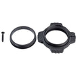 A black bottom bracket part preload adjuster kit for SRAM DUB bike cranks, including a ring and a screw.