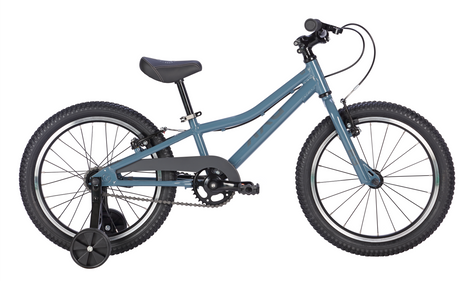 ByK E3 18-inch kids bike in grey with mountain bike tyres and lightweight frame, showing side view