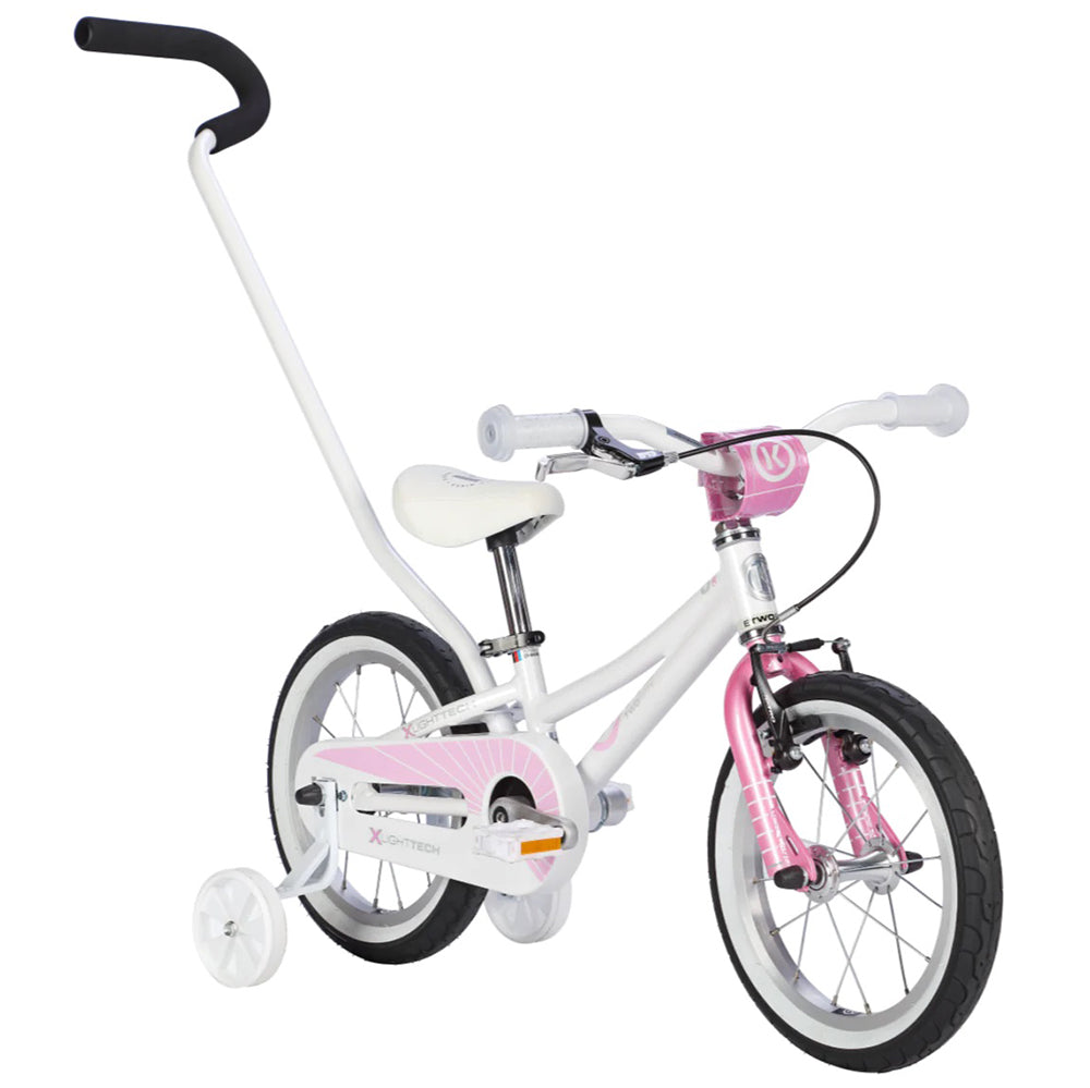 ByK E-250 14-inch Kids Bike, white and pink with push handle