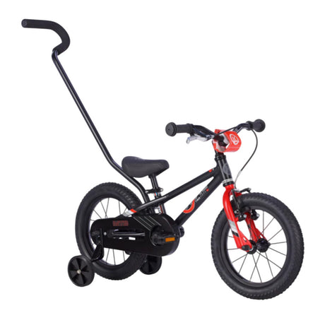 ByK E250 MTBX1 14-inch kids bike in black/red with push handle