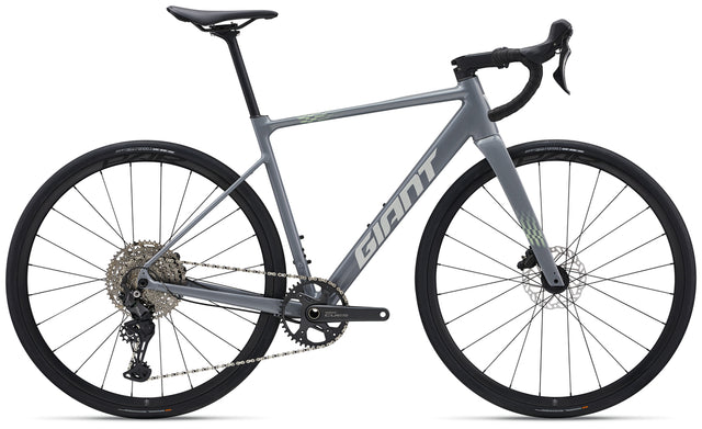 2027 Giant Contend AR 1 alloy all-road bike in Stardust Grey with 1x Shimano CUES drivetrain and 32mm tubeless tyres