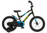 GT grunge 16-inch kids bike in black with yellow and blue highlights. Includes a rear mudguard and race plate. 