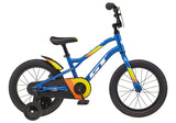 GT grunge 16-inch kids bike in blue with orange and yellow highlights. Includes a rear mudguard and race plate. 