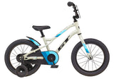 GT grunge 16-inch kids bike in grey with blue and black highlights. Includes a rear mudguard and race plate. 