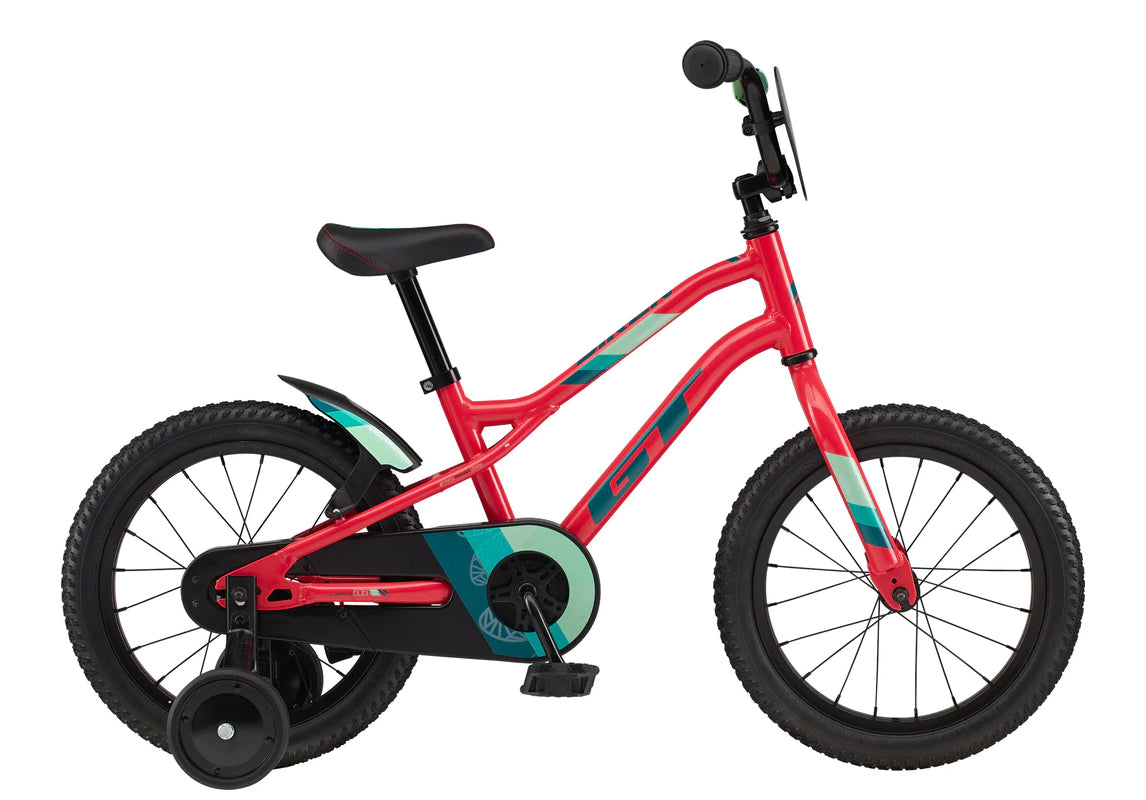 GT Siren 16 16-inch kids bike in pink with green highlights