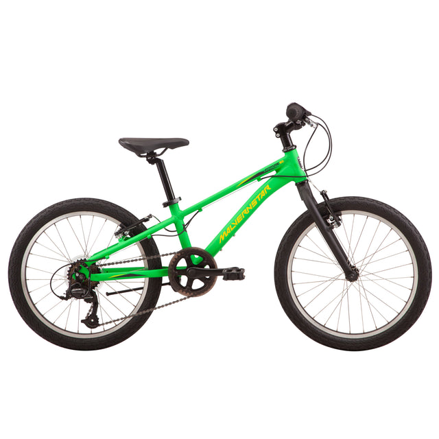 Malvern Star Attitude 20-inch kids bike in jungle green with black fork and yellow accents.