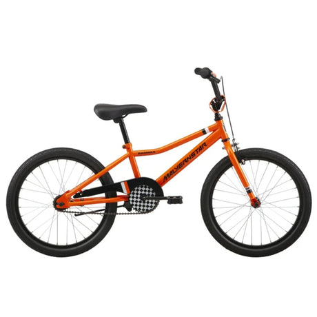 Malvern Star Radmax (2025) 20-inch kids bike in orange with black and white accents.