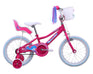 Malvern Star Sparkle 16 (2025) 16-inch kids bike in pink with front basket, doll carrier and streamers.