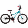 Mongoose Ladygoose 20-inch kids bike in teal and black, featuring an alloy frame, single-speed drivetrain & playful pink accents