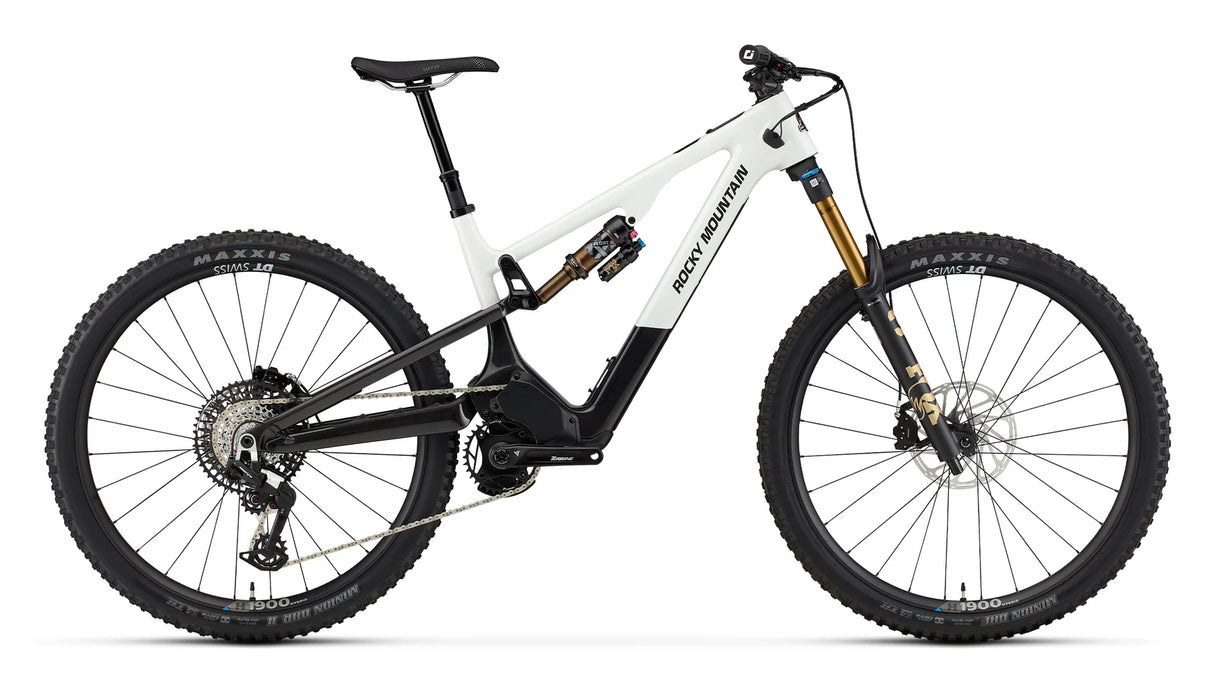 2026 Rocky Mountain Instinct Powerplay SL Carbon 70 carbon electric mountain bike, drive side, showing Dyname S4 Lite motor and idler pulley