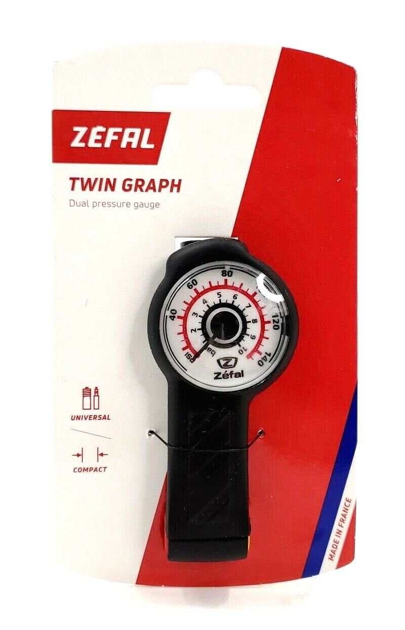 Zefal Twin Graph Tire Pressure Gauge Tool PV/SV 160psi