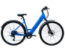 A blue Shogun EB3 Step Through electric bike with a step-through frame, integrated battery, and a rear hub drive system.