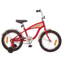 Schwinn Roadster 16-inch kids bike in red with chrome parts and training wheels.