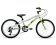 A 20-inch Apollo Neo+ Boys 6 Speed bicycle, primarily gray in color with green accents, designed for children.