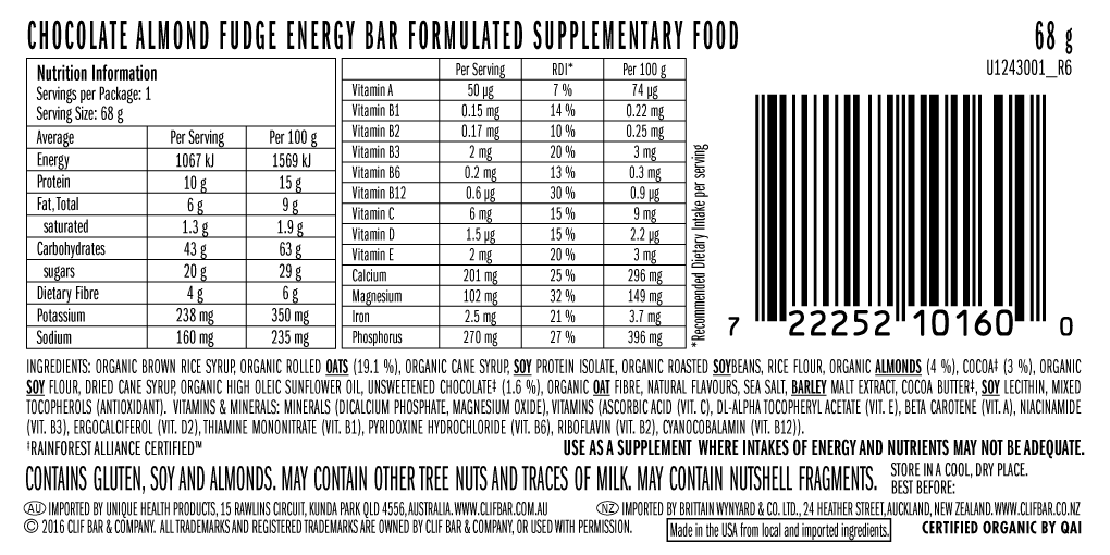 CLIF Bar Energy Bar - Almond Fudge